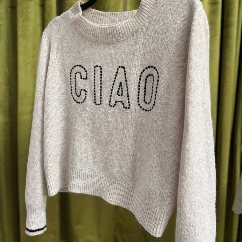 Z Supply Cropped Cream Sweater with 'CIAO' Design